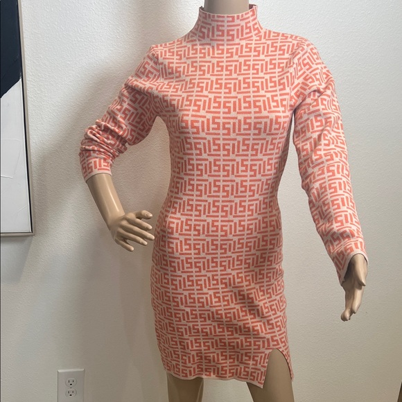 Geometric Print Orange Bodycon Dress - Picture 1 of 3
